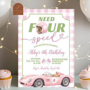 Roze Preppy Retro Need Four Speed Verjaardagsuitno Kaart