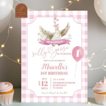 Roze Preppy Silly Goose Verjaardagsuitnodiging