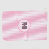 Roze preppy streep gepersonaliseerde monogram dame golfhanddoek (Horizontaal)