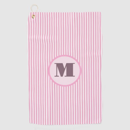 Roze preppy streep gepersonaliseerde monogram dame golfhanddoek (Voorkant)