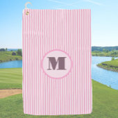 Roze preppy streep gepersonaliseerde monogram dame golfhanddoek
