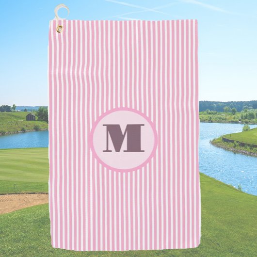 Roze preppy streep gepersonaliseerde monogram dame golfhanddoek
