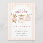 Roze Preppy Teddyshower Baby Shower Uitnodiging (Voorkant)
