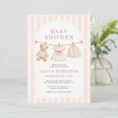 Roze Preppy Teddyshower Baby Shower Uitnodiging (Staand voorkant)