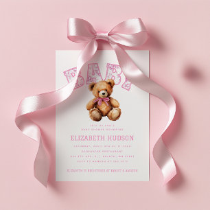 Roze Preppy Varsity Knuffel Beer Baby Shower Kaart
