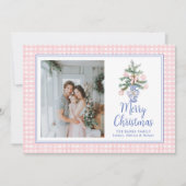 Roze Preppy Versieringen Watercolor Kerstboom Feestdagenkaart (Voorkant)