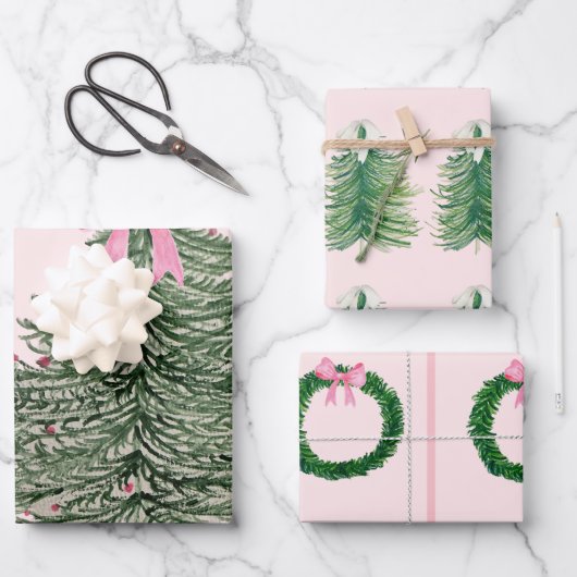 Roze & PreppyChristmas Wrapping Papier - Waterverf Inpakpapier Vel (Voorkant)