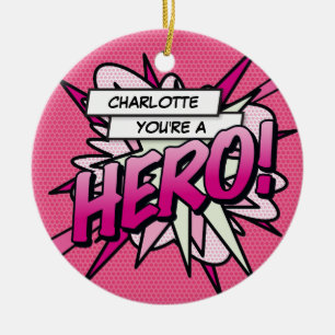 Roze Pret Comic Book HERO Foto Gepersonaliseerd Keramisch Ornament
