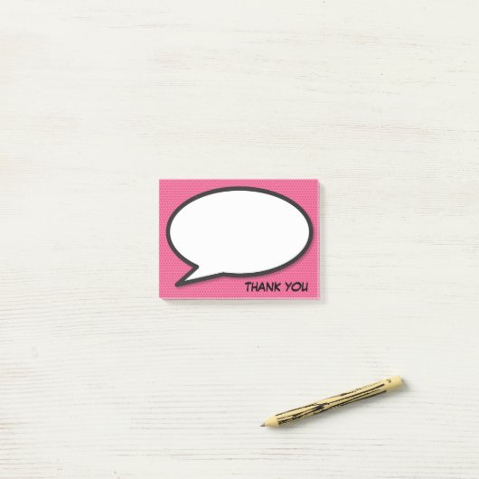 Roze pret Comic Book-spreekwolk Bedankt Post-it® Notes (Op bureau)