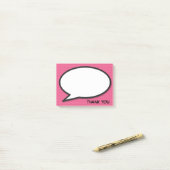 Roze pret-comicboek-spreekwolkbedankje post-it® notes (Op bureau)
