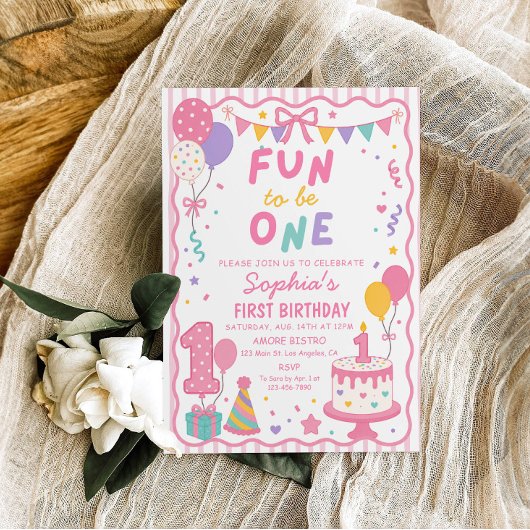 Roze pret om één verjaardagsfeest uitnodiging