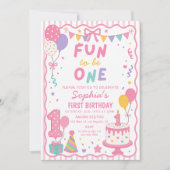 Roze pret om één verjaardagsfeest uitnodiging (Voorkant)