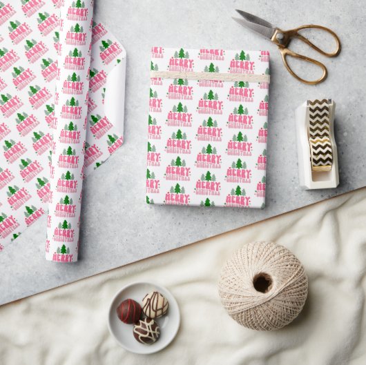 Roze Prettig Kerstfeest Cadeaupapier (Crafts)