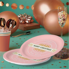 Roze Prettig Kerstfeest, Gelukkig Nieuwjaar Papier Papieren Bordje