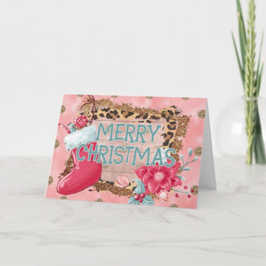 Roze Prettig Kerstfeest  Kaart (Voorkant)