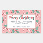 Roze Prettig Kerstfeest Rechthoekige Sticker (Voorkant)