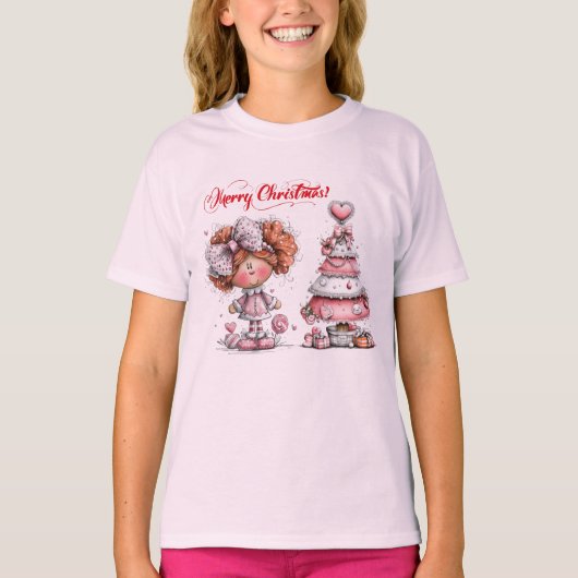 Roze Prettig kerstfeest  T-shirt (Voorkant)