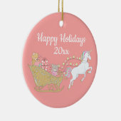 Roze Prettige feestdagen Unicorn Santa's Sleigh Keramisch Ornament (Rechts)