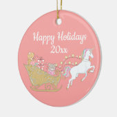 Roze Prettige feestdagen Unicorn Santa's Sleigh Keramisch Ornament (Links)