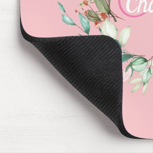 Roze Pretty Initial Script Monogram Rozen Bloemig Muismat (Hoek)