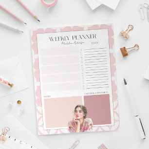 Roze Pretty Meisjesachtige Weekplanner Notitieblok