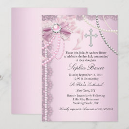 Roze Pretty Pearl Boogkruis Eerste Heilige Communi Kaart