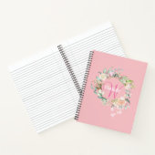 Roze Pretty Roses Bloemige Monogram Meisjesachtig  Notitieboek (Binnen)