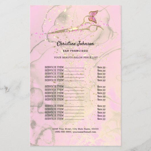 roze prijslijst voor haar flyer (Voorkant)