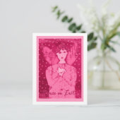 Roze Primitieve Engel met Witte Duif Vakantie Kaar Feestdagenkaart (Staand voorkant)