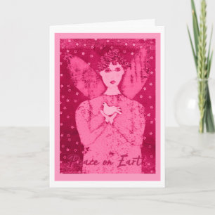 Roze Primitieve Engel met Witte Duif Vakantie Kaar Kaart