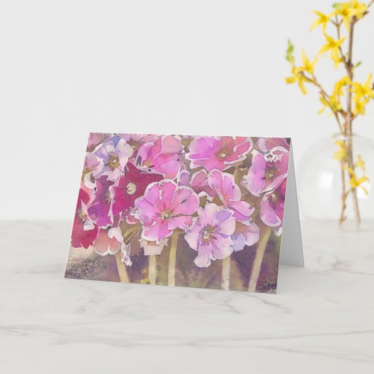  roze primrose bloemen Art Note Kaart (Gele Bloem)