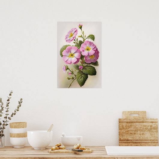 Roze Primrose Bloemen Art Print Poster (Keuken)
