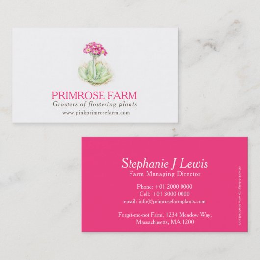 Roze primrose boerderij plant visitekaartje (Voorkant / Achterkant)