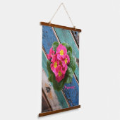 Roze Primroses Blauwgroen Aquw Turquoise Rustic Fl Hangend Wandkleed (Gebogen)