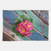 Roze Primroses Heldere Kleurrijke Rustieke Bloemen Theedoek (Horizontaal)