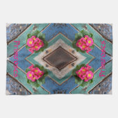 Roze primroses Rustic Blue Green Boatboard Theedoek (Horizontaal)