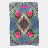 Roze primroses Rustic Blue Green Boatboard Theedoek (Verticaal)