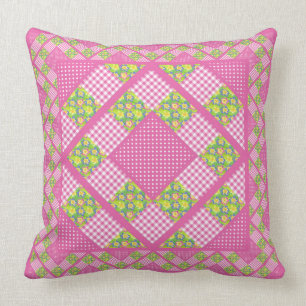 Roze, primrozen, Polkas en Gingham Kussen