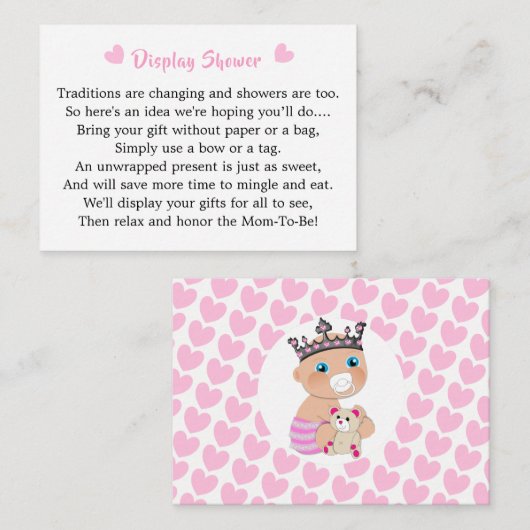 Roze Princess Baby shower Display Informatiekaartje (Voorkant / Achterkant)