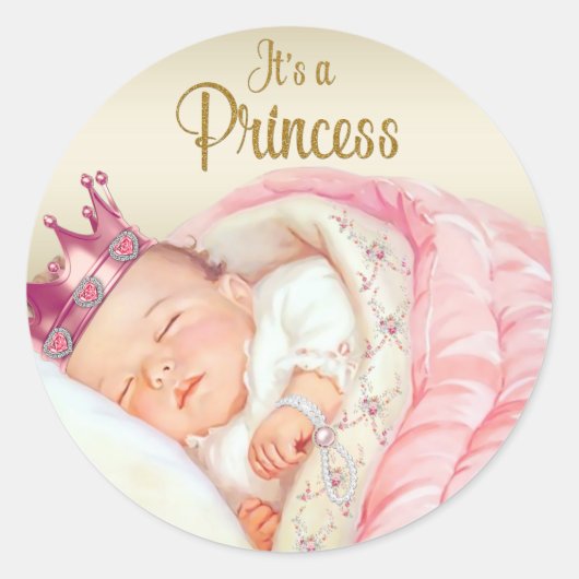 Roze  Princess Baby shower Ronde Sticker (Voorkant)