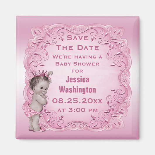 Roze  Princess Baby shower Save the Date Magneet (Voorkant)
