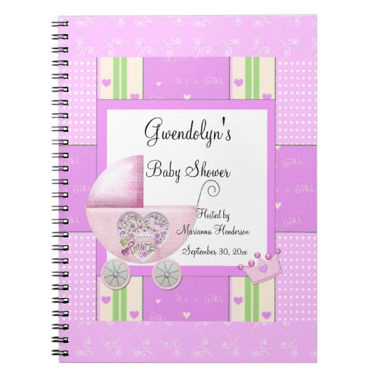 Roze Princess Baby shower Spiral notebook Notitieboek (Voorkant)