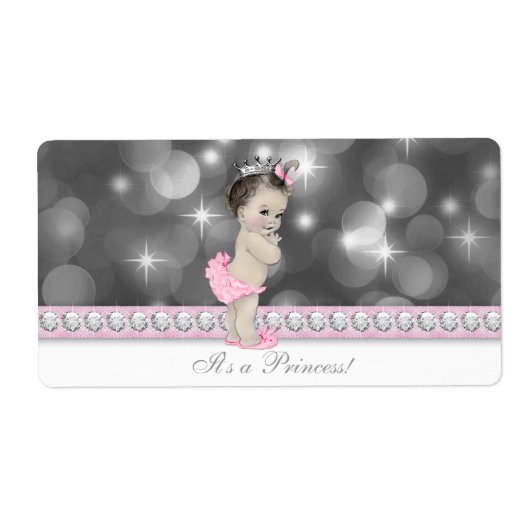 Roze Princess Baby shower Waterflesetiketten Etiket (Voorkant)