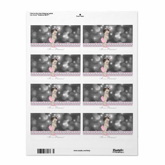 Roze Princess Baby shower Waterflesetiketten Etiket (Full Sheet)