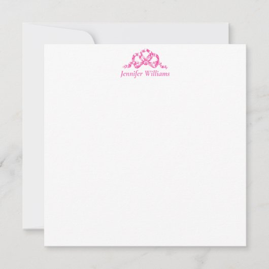 Roze Princess Bow  Elegant Girly Preppy Name Notitiekaartje (Voorkant)