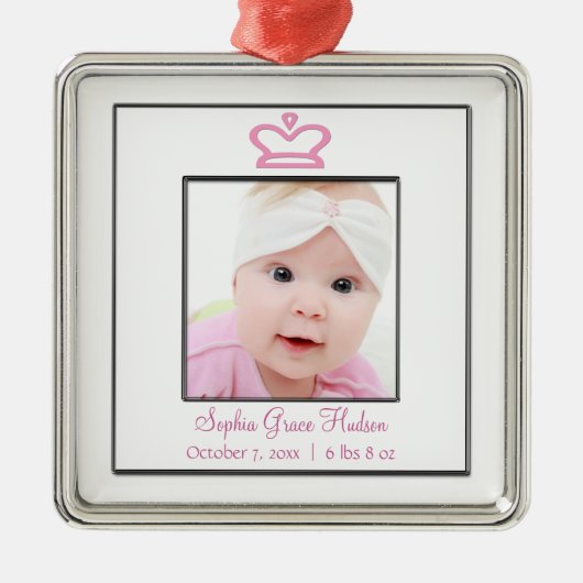 Roze Princess Crown Baby Girl Foto Ornament (Voorkant)
