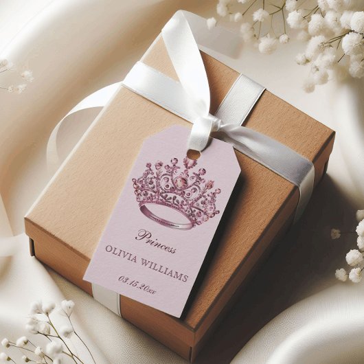 Roze  Princess Crown Elegant Verjaardagsfeest Cadeaulabel