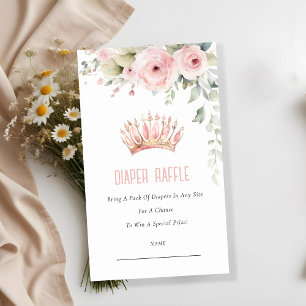 Roze Princess Crown Luier Raffle Baby shower Informatiekaartje