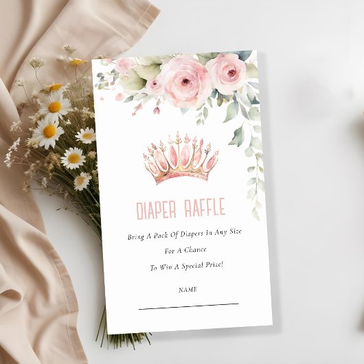 Roze Princess Crown Luier Raffle Baby shower Informatiekaartje