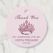 Roze  Princess Crown Verjaardag Meisje Bedankjes Labels (Voorkant)